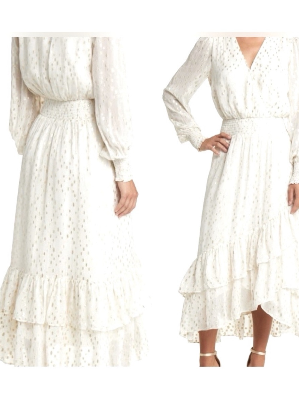 Lilly Pulitzer Cream Midi Dress with Metallic Dot Ruffle Hem